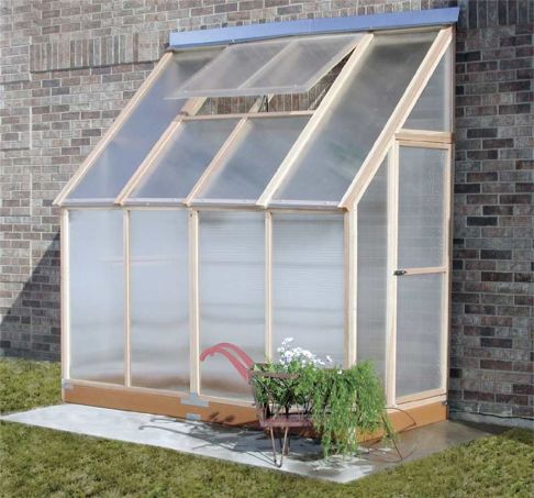 Homemade outdoor benches, lean to wooden greenhouse